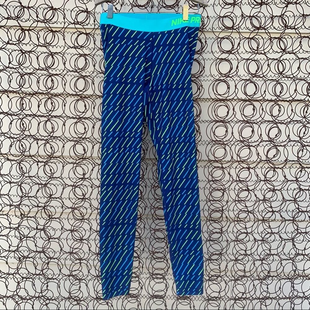 Nike Pro leggings tights blue colorful candy “bar” MEDIUM